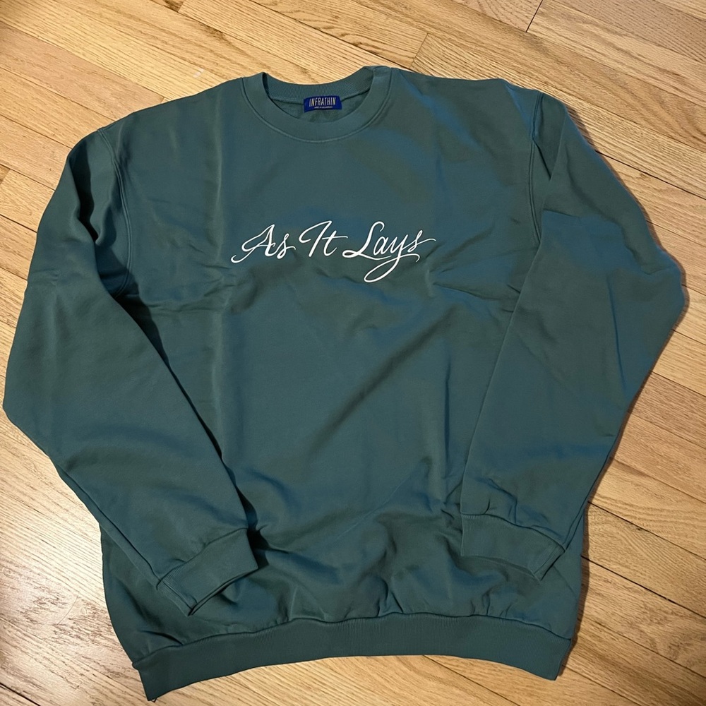Infrathin Alex Isreal Green Crewneck Sweatshirt Pullover 'As it Says' Sz M